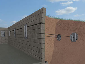 A graphic illustration of a foundation wall system installed in Daphne